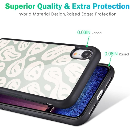 Compatible with iPhone XR Case Happy Funny Face Hippie, Hard Back with Trippy Cute Pattern Indie Collage Design