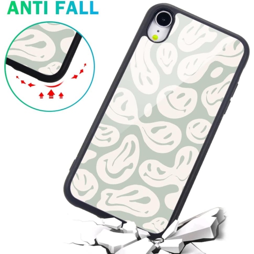 Compatible with iPhone XR Case Happy Funny Face Hippie, Hard Back with Trippy Cute Pattern Indie Collage Design