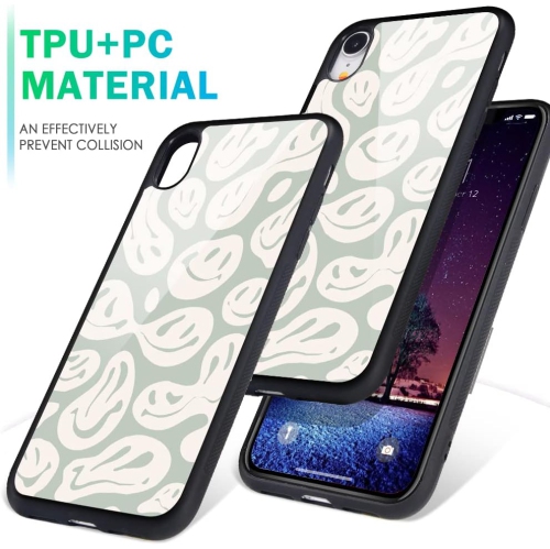 Compatible with iPhone XR Case Happy Funny Face Hippie, Hard Back with Trippy Cute Pattern Indie Collage Design