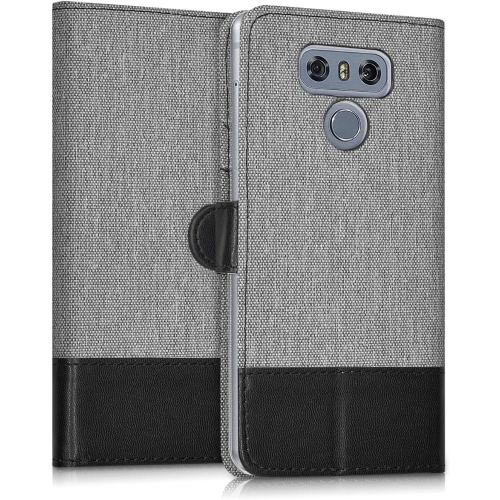 Wallet Case Compatible with LG G6 - Case Fabric and Faux Leather Phone Flip Cover - Grey/Black