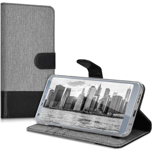 Wallet Case Compatible with LG G6 - Case Fabric and Faux Leather Phone Flip Cover - Grey/Black