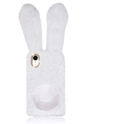 UNKNOWN  Furry Bunny Phone Case for Iphone Xr, Fashion Protective Phone Shell for Girls Fluffy Faux Fur Animal In White