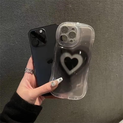 for iPhone 13 Pro Max Case Cute Aesthetic Black Heart Clear Phone Case for Teen Girls Women [Camera Lens