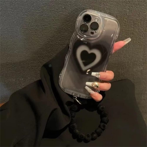 for iPhone 13 Pro Max Case Cute Aesthetic Black Heart Clear Phone Case for Teen Girls Women [Camera Lens