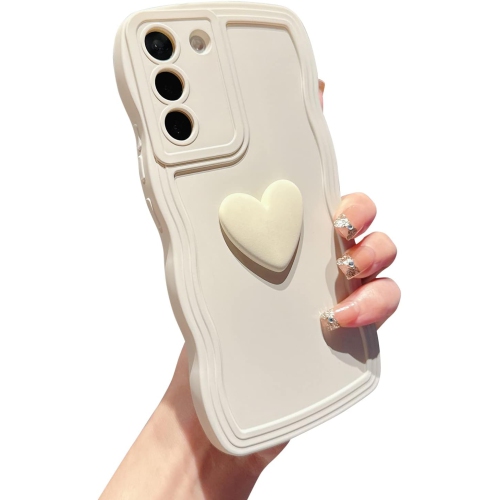 UNKNOWN  Compatible With Samsung Galaxy S21 Plus Case, Cute Solid Color 3D Love Heart Case, Fashion Curly Wave Frame Edge