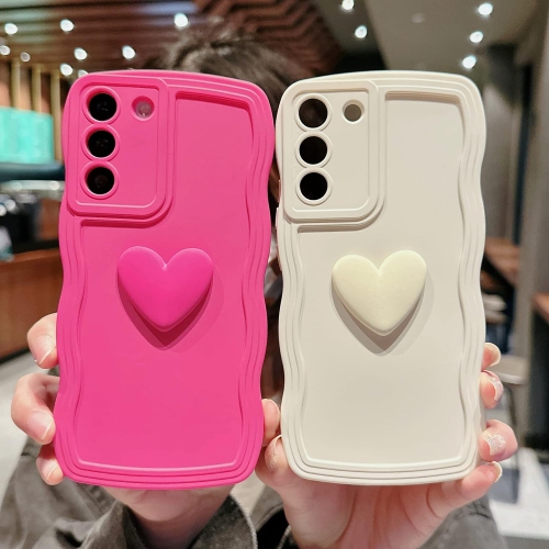 Compatible with Samsung Galaxy S21 Plus Case,Cute Solid Color 3D Love Heart Case,Fashion Curly Wave Frame Edge