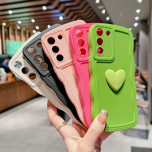 Compatible with Samsung Galaxy S21 Plus Case,Cute Solid Color 3D Love Heart Case,Fashion Curly Wave Frame Edge