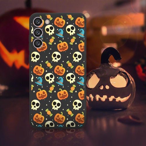 Halloween Phone Case for Samsung Galaxy S23, Black Case Halloween Ghost Pumpkin Pattern Soft Slim TPU