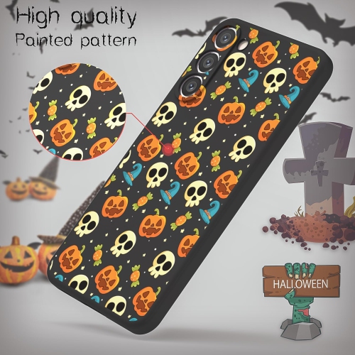 Halloween Phone Case for Samsung Galaxy S23, Black Case Halloween Ghost Pumpkin Pattern Soft Slim TPU