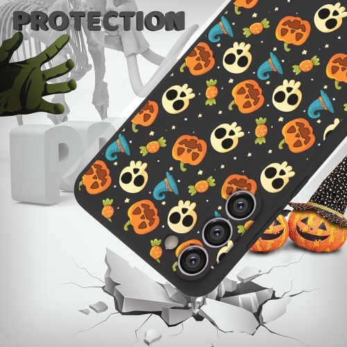 Halloween Phone Case for Samsung Galaxy S23, Black Case Halloween Ghost Pumpkin Pattern Soft Slim TPU