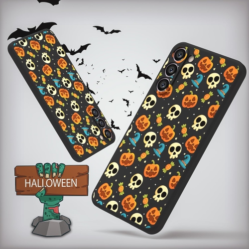 Halloween Phone Case for Samsung Galaxy S23, Black Case Halloween Ghost Pumpkin Pattern Soft Slim TPU