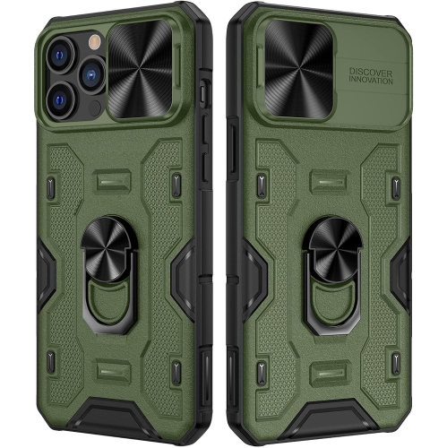 for iPhone 13 Pro Max Stand Case, iPhone 12 Pro Max Case with Slide Lens Cover, Built-in 360 Rotate Ring Stand