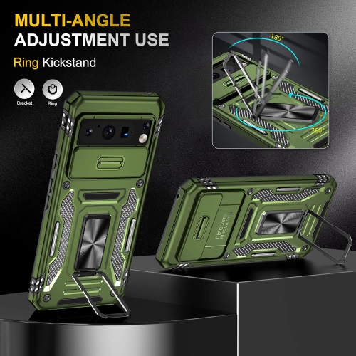 Case for Google Pixel 8 Pro,Pixel 8 Pro Case, Slide Camera Protective Case Rotate Ring Kickstand Shockproof