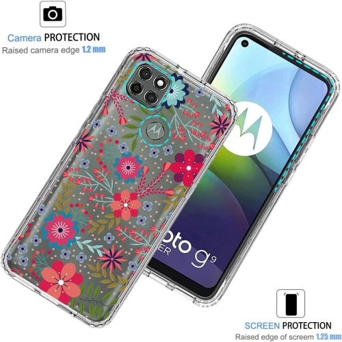 Étui pour Moto G9 Power Case, étui Motorola G9 Power XT2091-3 avec protecteur d’écran en verre trempé, floral