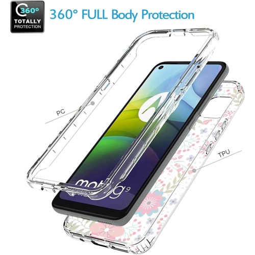 Étui pour Moto G9 Power Case, étui Motorola G9 Power XT2091-3 avec protecteur d’écran en verre trempé, floral