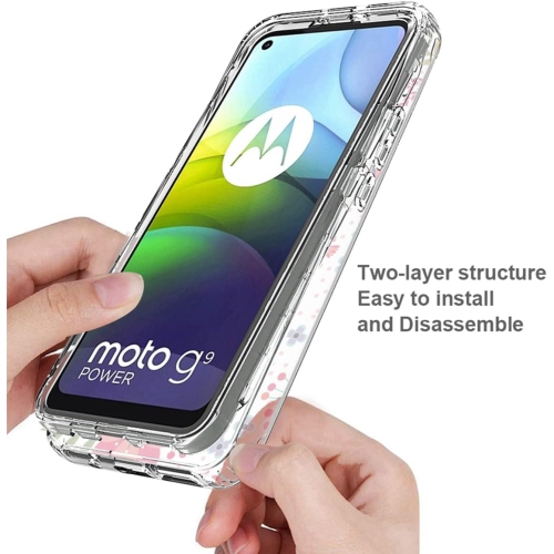 Étui pour Moto G9 Power Case, étui Motorola G9 Power XT2091-3 avec protecteur d’écran en verre trempé, floral
