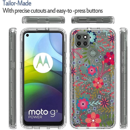 Étui pour Moto G9 Power Case, étui Motorola G9 Power XT2091-3 avec protecteur d’écran en verre trempé, floral