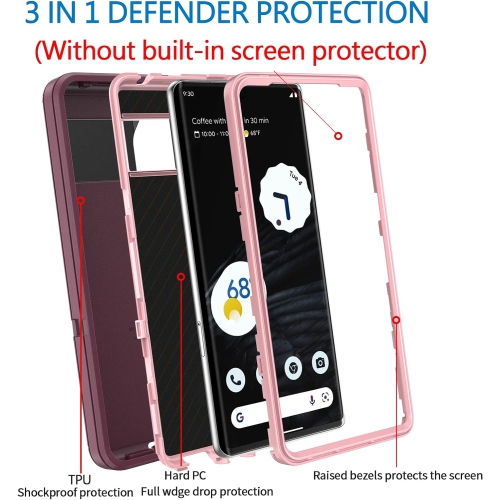 Étui Defender pour Pixel 7 Pro 5G de Google, antichoc robuste, hermétique à la poussière 3-en-1, antichoc robuste