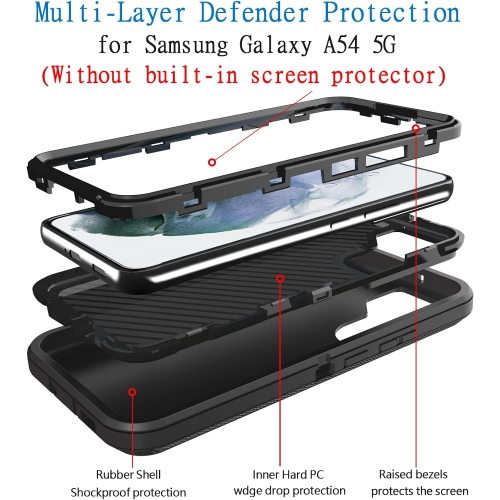Étui Defender pour Samsung Galaxy A54 5G, [qualité militaire] 3-en-1 antichoc robuste, robuste