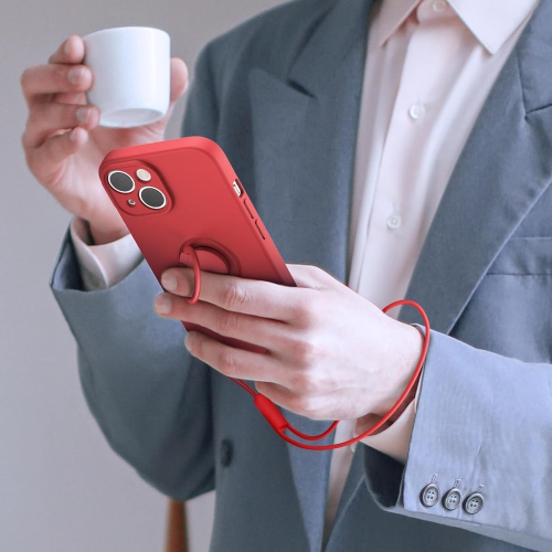 Silicone Phone Case for iPhone 15 Plus with Screen Protector [Ring Holder Stand] [Wrist Strap] [Microfiber