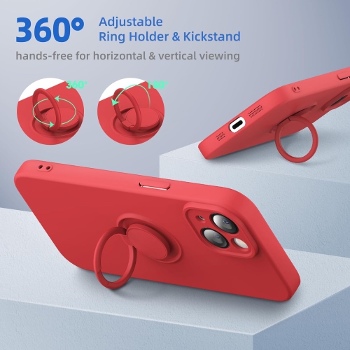 Silicone Phone Case for iPhone 15 Plus with Screen Protector [Ring Holder Stand] [Wrist Strap] [Microfiber