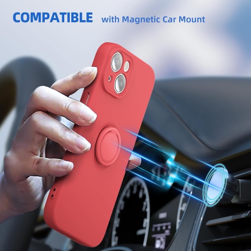 Silicone Phone Case for iPhone 15 Plus with Screen Protector [Ring Holder Stand] [Wrist Strap] [Microfiber