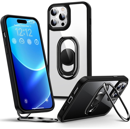 UNKNOWN  for Iphone 15 Pro Case With Stand, Phone Case Clear With Double Ring Holder [Adjustable & Foldable]