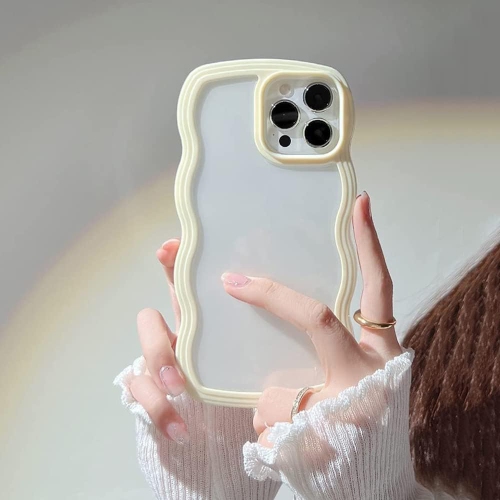 Wave Frame Clear Case for iPhone 13 Pro 6.1 inch Curly Clear Phone Case,Cute Wavy Phone Case Slim Fit Shockproof