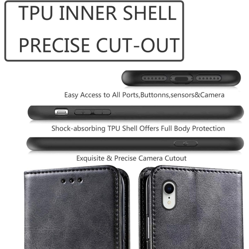 DMDMBATH iPhone XR Case Wallet Shockproof Flip Flap Foldable Magnetic Clasp Protective Cover case with Cash Credit Card