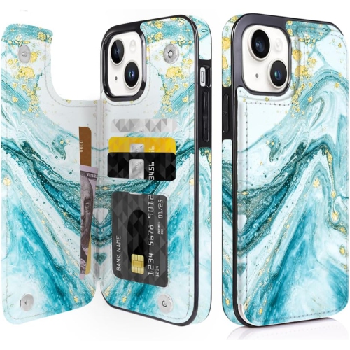 Étui portefeuille à rabat en cuir pour cartes compatible avec iPhone 15 plus 6,7&nbsp;po pour femmes et filles avec porte-cartes