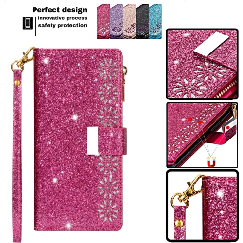 Phone Case for Samsung Galaxy A50 A50S A30S Wallet Cover with Tempered Glass Screen Protector and Wrist Strap Bling