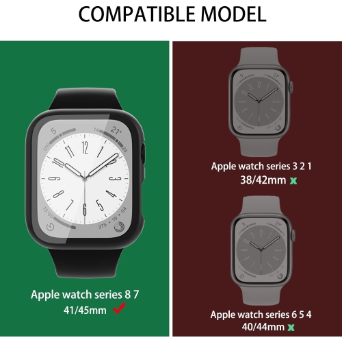 Ensemble de 5 étuis pour Apple Watch Series 7/8 45&nbsp;mm avec protecteur d'écran en verre trempé 9H, PC ultra-mince rigide