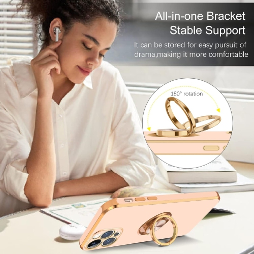 iPhone 13 Pro Max Case, iPhone 13 Pro Max Phone Case Ring Holder Edge Plating Rotation Kickstand Soft Silicone