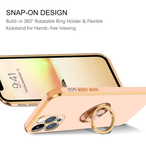 iPhone 13 Pro Max Case, iPhone 13 Pro Max Phone Case Ring Holder Edge Plating Rotation Kickstand Soft Silicone