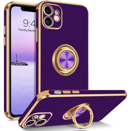 iPhone 12 Case, Case iPhone 12 Ring Holder Edge Plating Rotation Kickstand Soft Silicone TPU Bumper Women