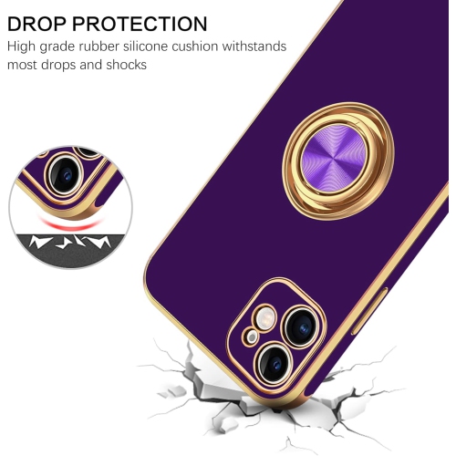 iPhone 12 Case, Case iPhone 12 Ring Holder Edge Plating Rotation Kickstand Soft Silicone TPU Bumper Women