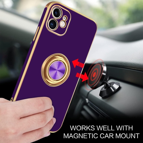 iPhone 12 Case, Case iPhone 12 Ring Holder Edge Plating Rotation Kickstand Soft Silicone TPU Bumper Women