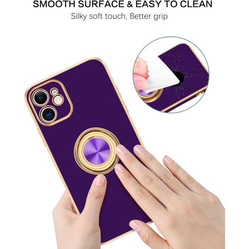 iPhone 12 Case, Case iPhone 12 Ring Holder Edge Plating Rotation Kickstand Soft Silicone TPU Bumper Women