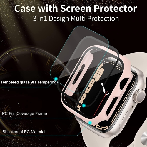 Étui avec protecteur d'écran en verre compatible avec la montre Apple Watch 41&nbsp;mm série 45&nbsp;mm 7, couverture intégrale Slim Hard