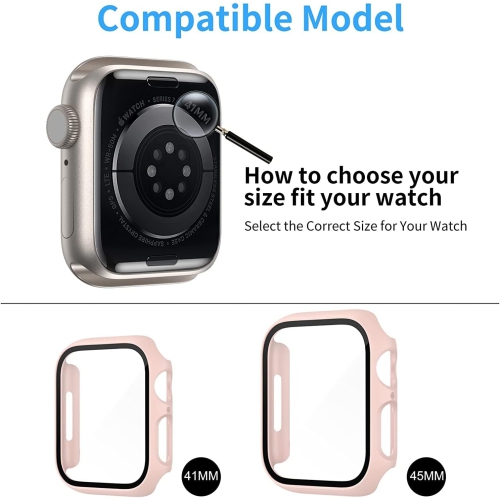 Étui avec protecteur d'écran en verre compatible avec la montre Apple Watch 41&nbsp;mm série 45&nbsp;mm 7, couverture intégrale Slim Hard