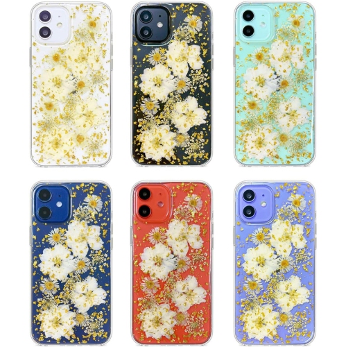 Conçu pour la mini étui à fleurs pressées iPhone 12, le joli accessoire brillant transparent scintillant avec conception en polyuréthane