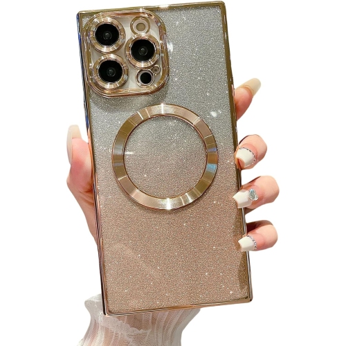 UNKNOWN  Magnetic Case for Iphone 15 Square Glitter Case [Compatible With Magsafe] Heavy Duty Protection Slim Thin Fit