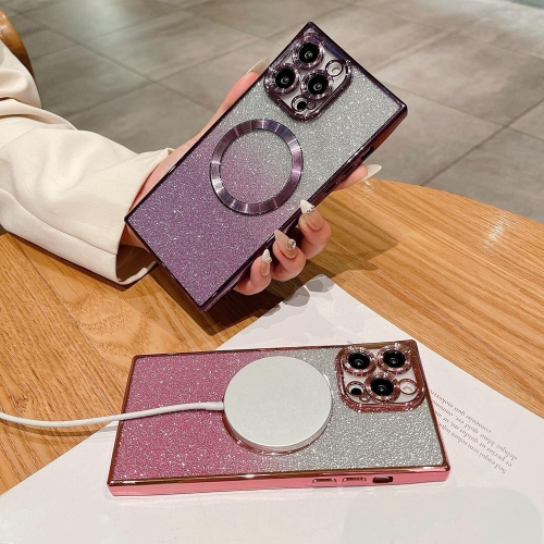 Magnetic Case for iPhone 15 Square Glitter Case [Compatible with MagSafe] Heavy Duty Protection Slim Thin Fit