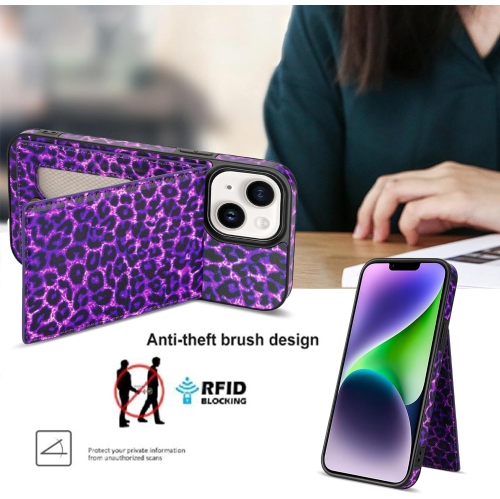 Phone Case for iPhone 15 Plus 6.7 inch Wallet Cover with Screen Protector RFID Card Holder Slot Stand Leopard