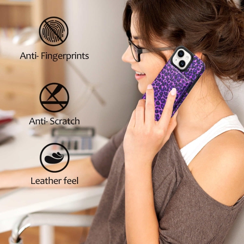 Phone Case for iPhone 15 Plus 6.7 inch Wallet Cover with Screen Protector RFID Card Holder Slot Stand Leopard