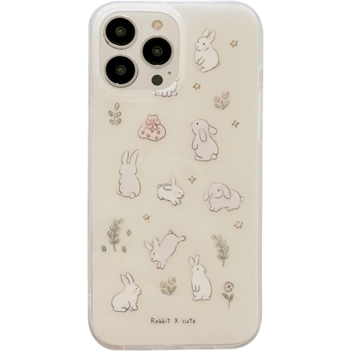UNKNOWN  Goose Floral Bunny Phone Case for Iphone 13 Pro Max, Cute Korea Lovely Rabbit Flower Plants Cartoon Case In Yellow
