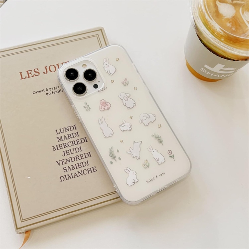 Goose Yellow Floral Bunny Phone Case for iPhone 13 Pro Max, Cute Korea Lovely Rabbit Flower Plants Cartoon Case