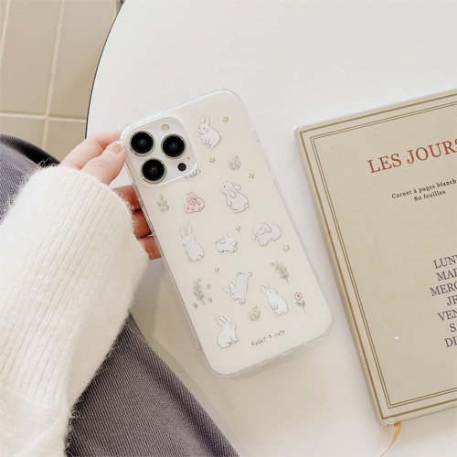 Goose Yellow Floral Bunny Phone Case for iPhone 13 Pro Max, Cute Korea Lovely Rabbit Flower Plants Cartoon Case