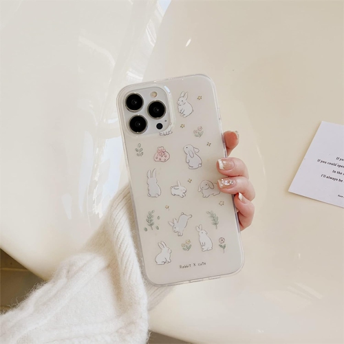 Goose Yellow Floral Bunny Phone Case for iPhone 13 Pro Max, Cute Korea Lovely Rabbit Flower Plants Cartoon Case