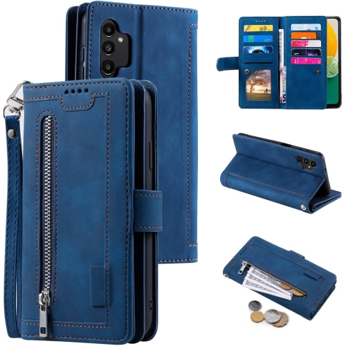 Wallet Case for Samsung Galaxy A13 5G 4G/Galaxy A04S, Retro Matte 9 Card Holder Slots Zipper Pocket Case PU